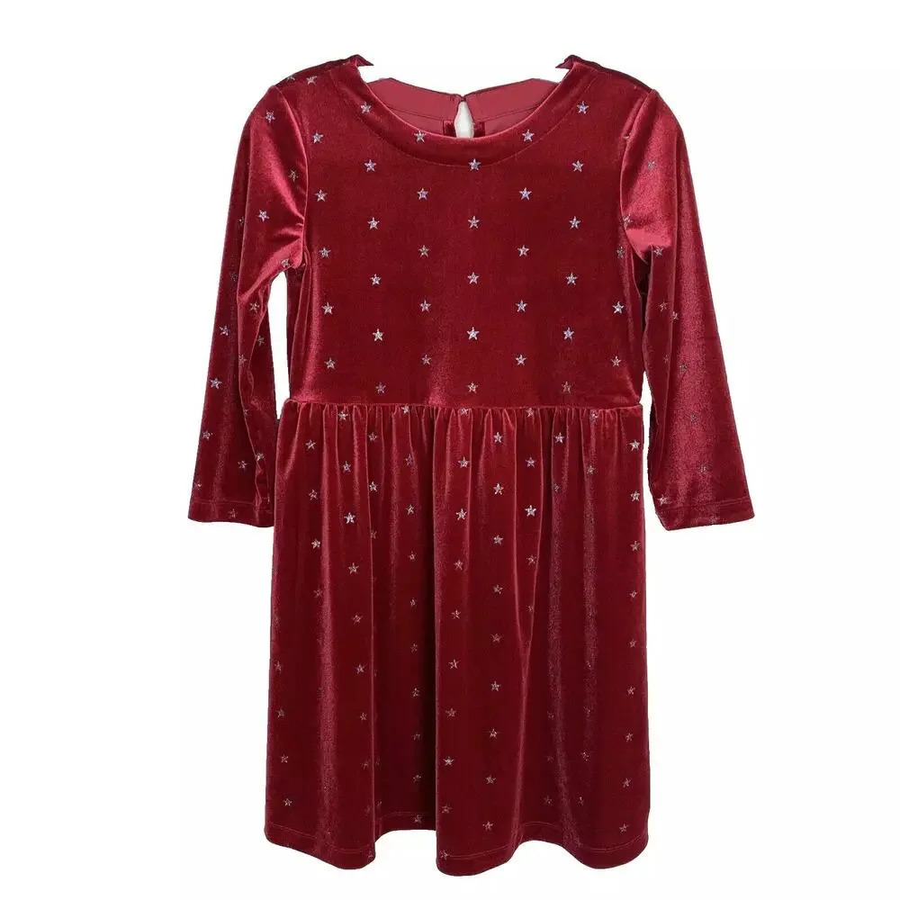 Gap Kids Red Silver Stars Holiday Christmas Velour Dress Size Small